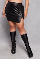 Womens Plus Size Beaded Leather Look Mini Skirt, Black, Size 3X