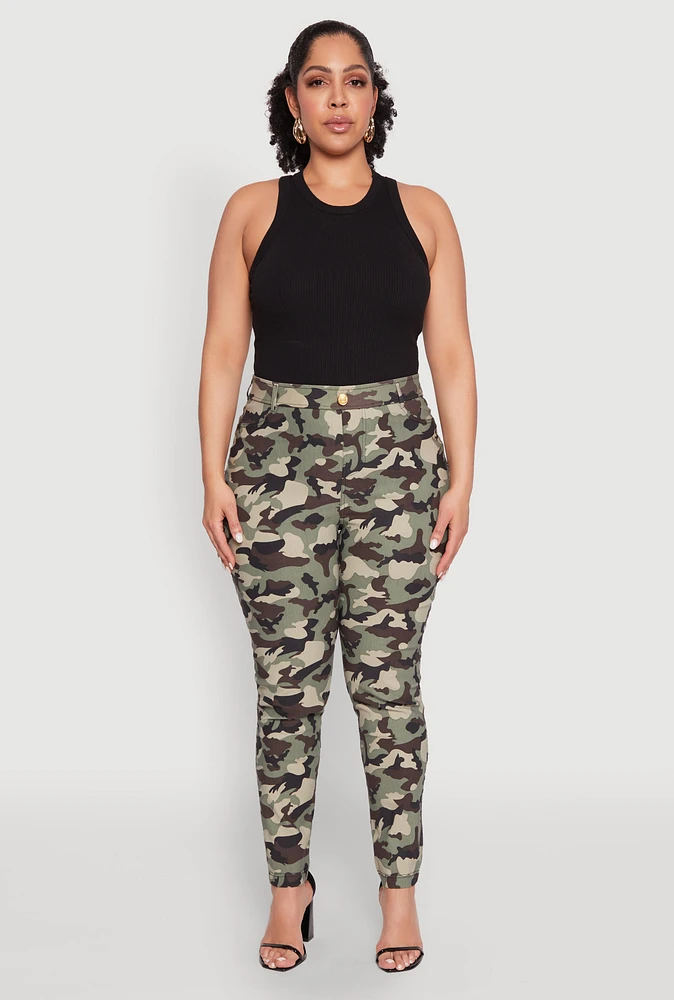 Womens Plus Size Hyperstretch Camo Pull On Pants, Green, Size 2X