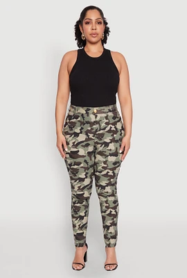 Womens Plus Size Hyperstretch Camo Pull On Pants, Green, Size 2X