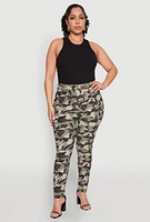 Womens Plus Size Hyperstretch Camo Pull On Pants, Green, Size 3X