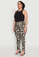 Womens Plus Size Hyperstretch Camo Pull On Pants, Green, Size 1X