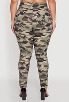 Womens Plus Size Hyperstretch Camo Pull On Pants, Green, Size 3X