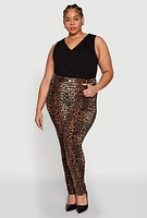 Womens Plus Size Leopard Print Pants, Brown, Size 2X
