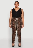 Womens Plus Size Leopard Print Pants, Brown, Size 2X