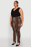 Womens Plus Size Leopard Print Pants, Brown, Size 1X