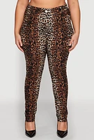 Womens Plus Size Leopard Print Pants, Brown, Size 2X