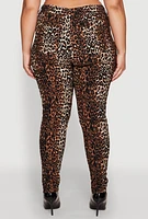 Womens Plus Size Leopard Print Pants, Brown, Size 2X