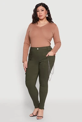Womens Plus Size Chain Detail Cargo Pants, Green, Size 2X
