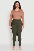 Womens Plus Size Chain Detail Cargo Pants, Green, Size 2X