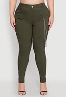 Womens Plus Size Chain Detail Cargo Pants, Green, Size 2X