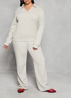 Womens Plus Size Brushed Knit Johnny Collar Sweatshirt, Grey, Size 1X