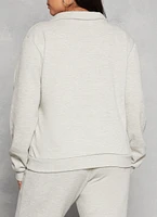 Womens Plus Size Brushed Knit Johnny Collar Sweatshirt, Grey, Size 1X