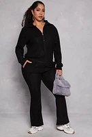 Womens Plus Size Ribbed Knit Flare Pants, Black, Size 2X