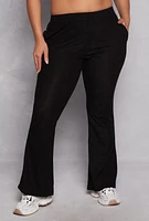 Womens Plus Size Ribbed Knit Flare Pants, Black, Size 3X