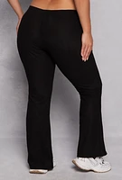 Womens Plus Size Ribbed Knit Flare Pants, Black, Size 3X