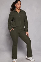 Womens Plus Ribbed Knit Flare Pants, Green,