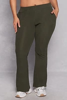 Womens Plus Ribbed Knit Flare Pants, Green,