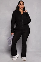 Womens Plus Size Ribbed Knit Zip Front Sweatshirt, Black, Size 2X