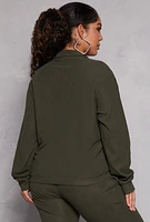 Womens Plus Size Ribbed Knit Zip Front Sweatshirt, Green, Size 1X