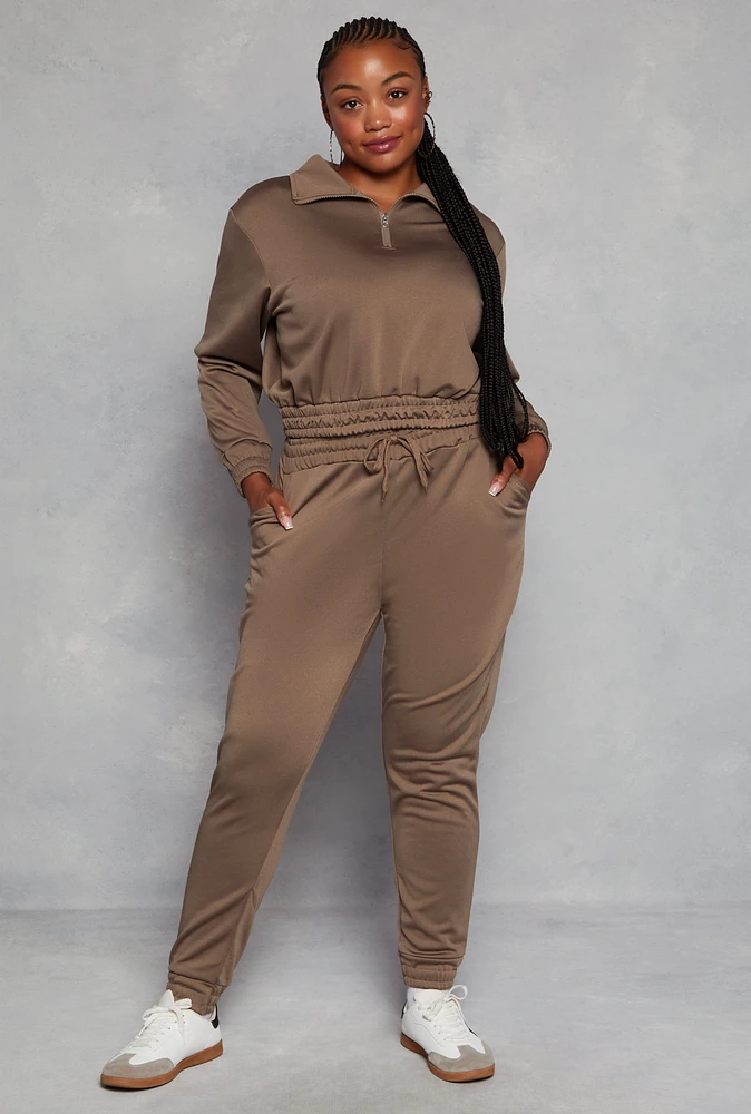 Womens Plus Size Drawstring High Waist Joggers, Brown, Size 1X