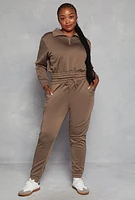 Womens Plus Size Drawstring High Waist Joggers, Brown, Size 1X