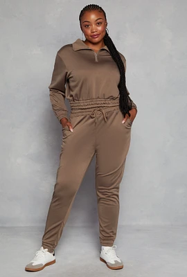 Womens Plus Size Drawstring High Waist Joggers, Brown, Size 3X