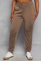 Womens Plus Size Drawstring High Waist Joggers, Brown, Size 1X