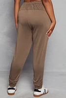Womens Plus Size Drawstring High Waist Joggers, Brown, Size 1X