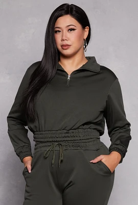 Womens Plus Size Half Zip Sweatshirt, Green, Size 2X