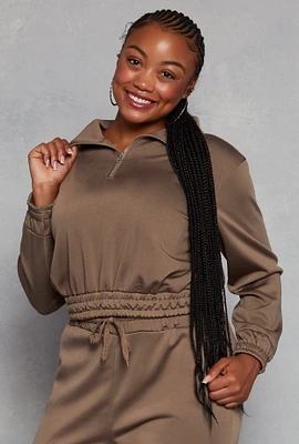 Womens Plus Size Half Zip Sweatshirt, Brown, Size 2X