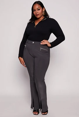 Womens Plus Size Pintuck Slit Hem Pull On Pants, Grey, Size 3X