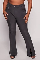 Womens Plus Size Pintuck Slit Hem Pull On Pants, Grey, Size 3X