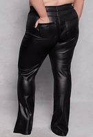 Womens Plus Size Leather Look Boot Cut Pants, Black, Size 1X