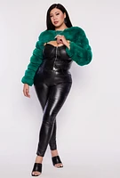 Womens Plus Size Metallic Faux Leather Pull On Pants, Black, Size 1X