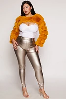 Womens Plus Size Metallic Faux Leather Pull On Pants, Yellow, Size 2X