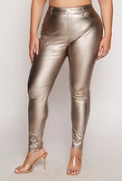 Womens Plus Size Metallic Faux Leather Pull On Pants, Yellow, Size 2X