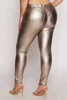 Womens Plus Size Metallic Faux Leather Pull On Pants, Yellow, Size 2X