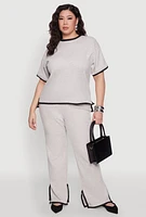 Womens Plus Size Contrast Trim Brushed Knit Top, Grey, Size 3X