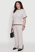 Womens Plus Size Contrast Trim Brushed Knit Top, Grey, Size 3X