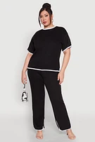Womens Plus Size Contrast Trim Brushed Knit Top, Black, Size 1X