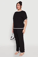 Womens Plus Size Contrast Trim Brushed Knit Top, Black, Size 1X