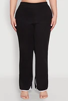 Womens Plus Size Contrast Trim Slit Hem High Waist Pants, Black, Size 2X