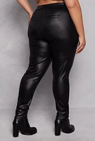 Womens Plus Size Leather Look Skinny Leg Pants, Black, Size 3X