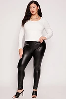 Womens Plus Faux Leather Pintuck Leggings, 2X