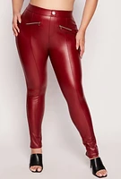 Womens Plus Size Faux Leather Pintuck Leggings, Red, Size 1X