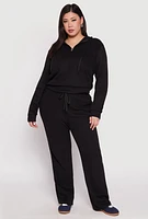 Womens Plus Size Ribbed Knit Sweatshirt, Black, Size 1X