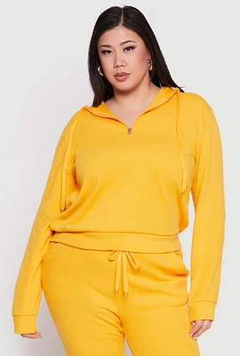 Womens Plus Size Ribbed Knit Sweatshirt, Yellow, Size 2X