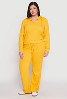 Womens Plus Size Ribbed Knit Sweatshirt, Yellow, Size 3X