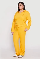 Womens Plus Size Ribbed Knit Sweatshirt, Yellow, Size 3X
