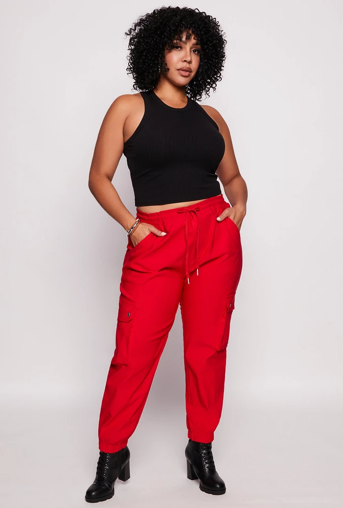 Womens Plus Size Twill Cargo Joggers, Red, Size 3X